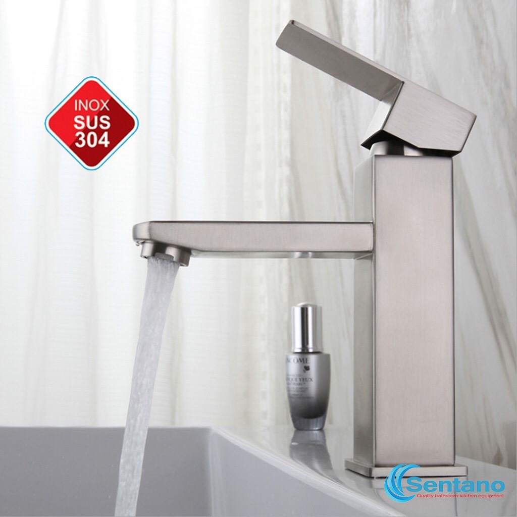 Vòi Lavabo nóng lạnh inox 304 mờ tặng kèm dây cấp inox
