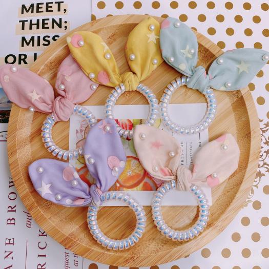 Dây buộc tóc lò xo gắn nơ, dây cột tóc tai thỏ xinh xắn dành cho phái nữ