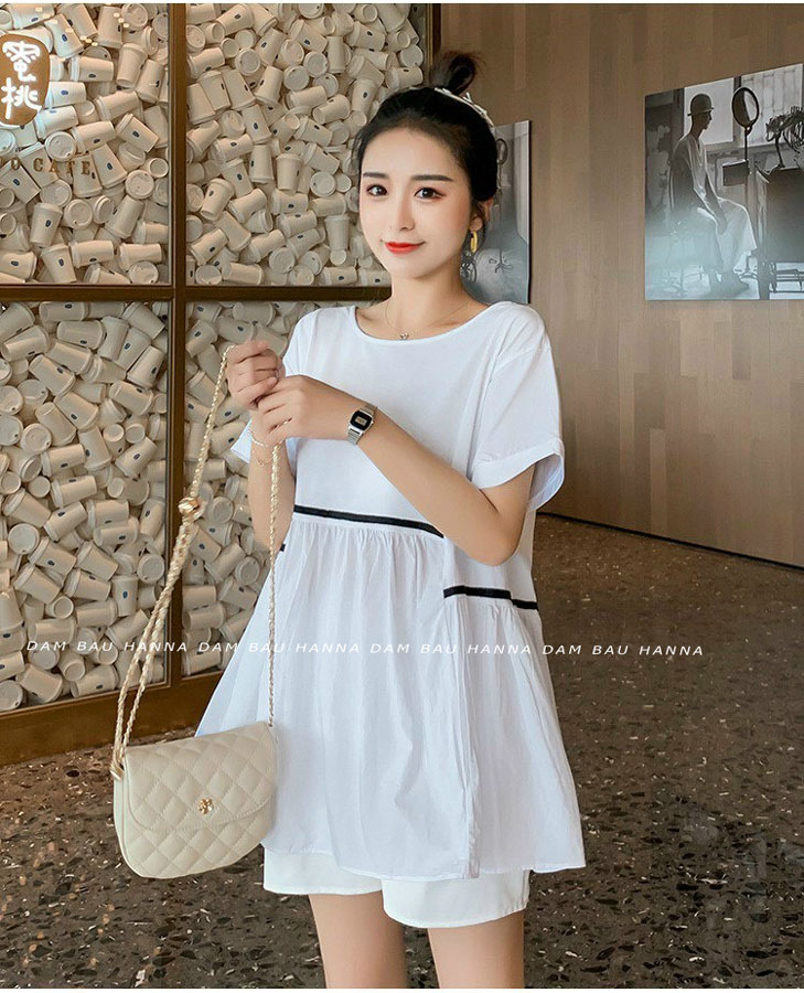 [HANNA] Đồ bộ bầu đùi mặc ở nhà hàn quốc free size 40-65kg vải đũi thoáng mát mùa hè có lưng thun điều chỉnh độ dày vừa phải kiểu dáng dễ thương cho mẹ trẻ
