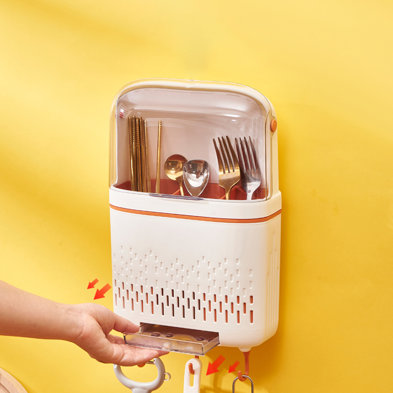hộp đựng muỗng đũa cao cấp, ống đựng đũa có nắp dán tường chống bụi bẩn, đồ dùng nhà bếp - Bee Boy