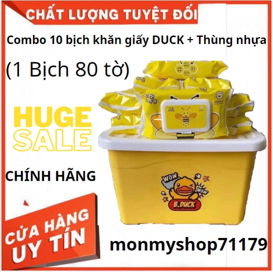 Khăn giấy ướt cho bé duck 10 gói thùng khăn giấy ướt con vịt tặng kèm thùng nhựa đáng yêu, khăn giấy ướt không mùi gói giấy 80 tờ kháng khuẩn, giấy ướt, khăn ướt vịt vàng, khăn giấy ướt, khăn ướt, khan giấy ướt