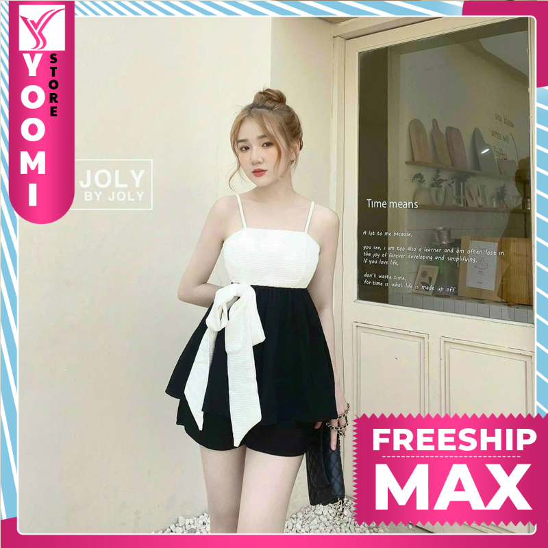 Sét bộ nữ dễ thương áo 2 dây cột nơ xinh xắn kèm quần ngắn đáng yêu thời trang Yoomi