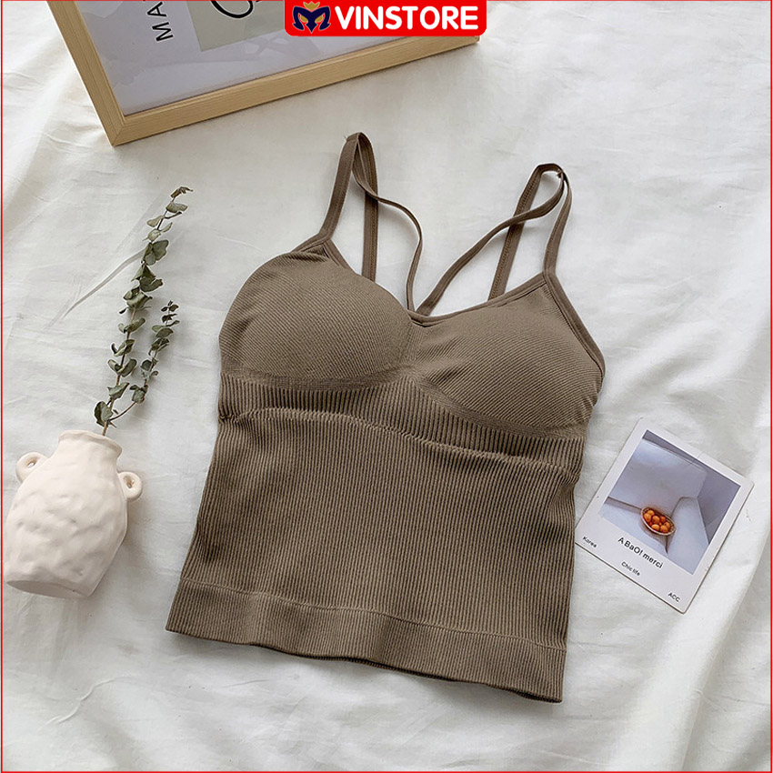 Áo Croptop 2 dây có mút ngực Vinstore FUR11, áo ngực nữ ôm body sexy chất thun tăm mềm mại thời trang