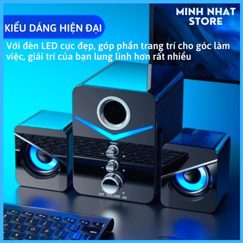 Loa vi tính loa máy tính laptop Bass căng có LED D221 và V128 cho PC laptop điện thoại