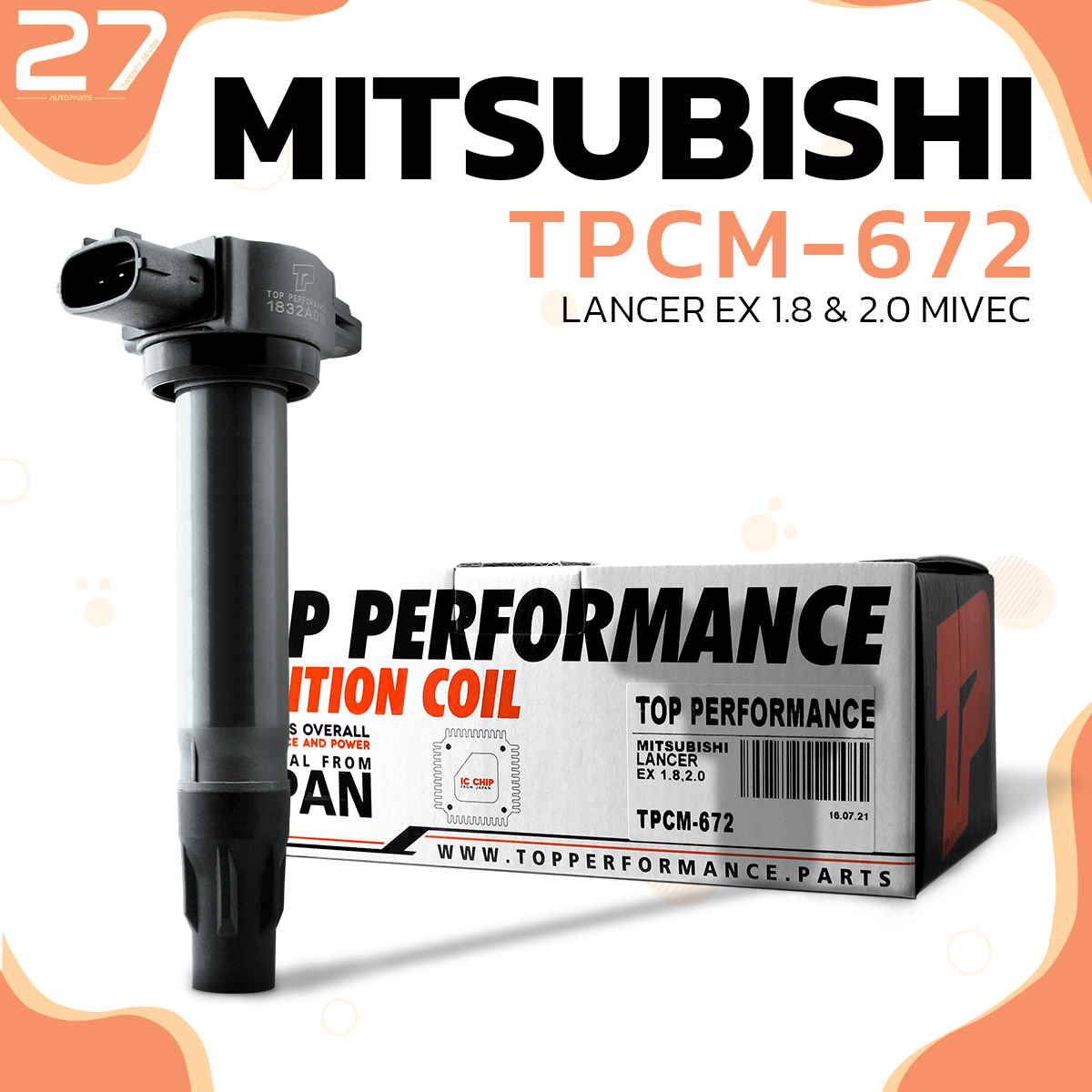 Ignition coil MITSUBISHI LANCER EX MIVEC 1.8 & 2.0 / 4B10 100% match - TPCM-672 - TOP PERFORMANCE - MADE IN JAPAN - Ignition coil Mitsubishi Lancer 1832A016 / FK0320-01K ราคา 1,790 บาท*ส่งฟรี