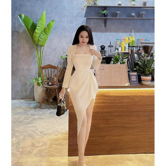 Đầm Ôm  Body Cổ Tây Bèo Lai Tà Chéo Umi 2 Da (Có Mút Ngực) LONG Mart Màu Sắc Nhã Nhặn Thật Sự Phù Hợp Để Tới Công Sở, Đi Làm Hoặc Đi Chơi,Free Size Dưới 55kg,Phù Hợp Mọi Với Mọi Phong Cách.
