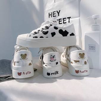 giày thể thao nữ hình bò sữa, giày sneaker nữ in hình bò sữa dễ thương