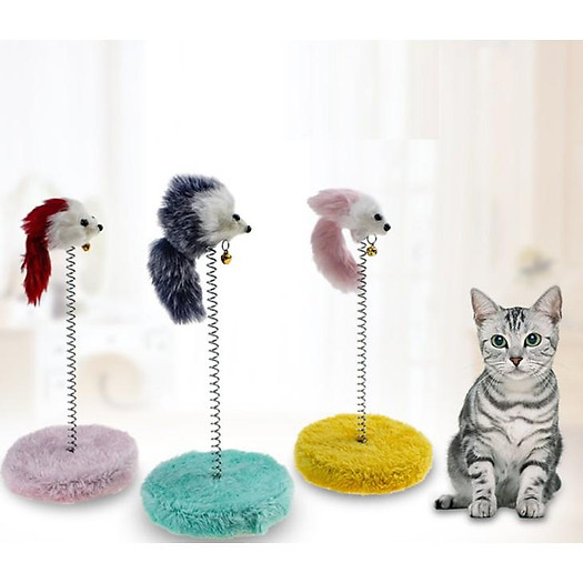 Đồ chơi mèo - đôi lò xo con chuột đế gỗ cho mèo cào móng