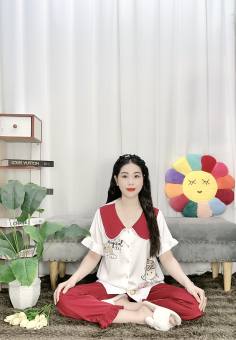 Đồ bộ mặc nhà pijama cổ bèo tiểu thư lụa latin tay ngắn quần dài GIA MỸ A12