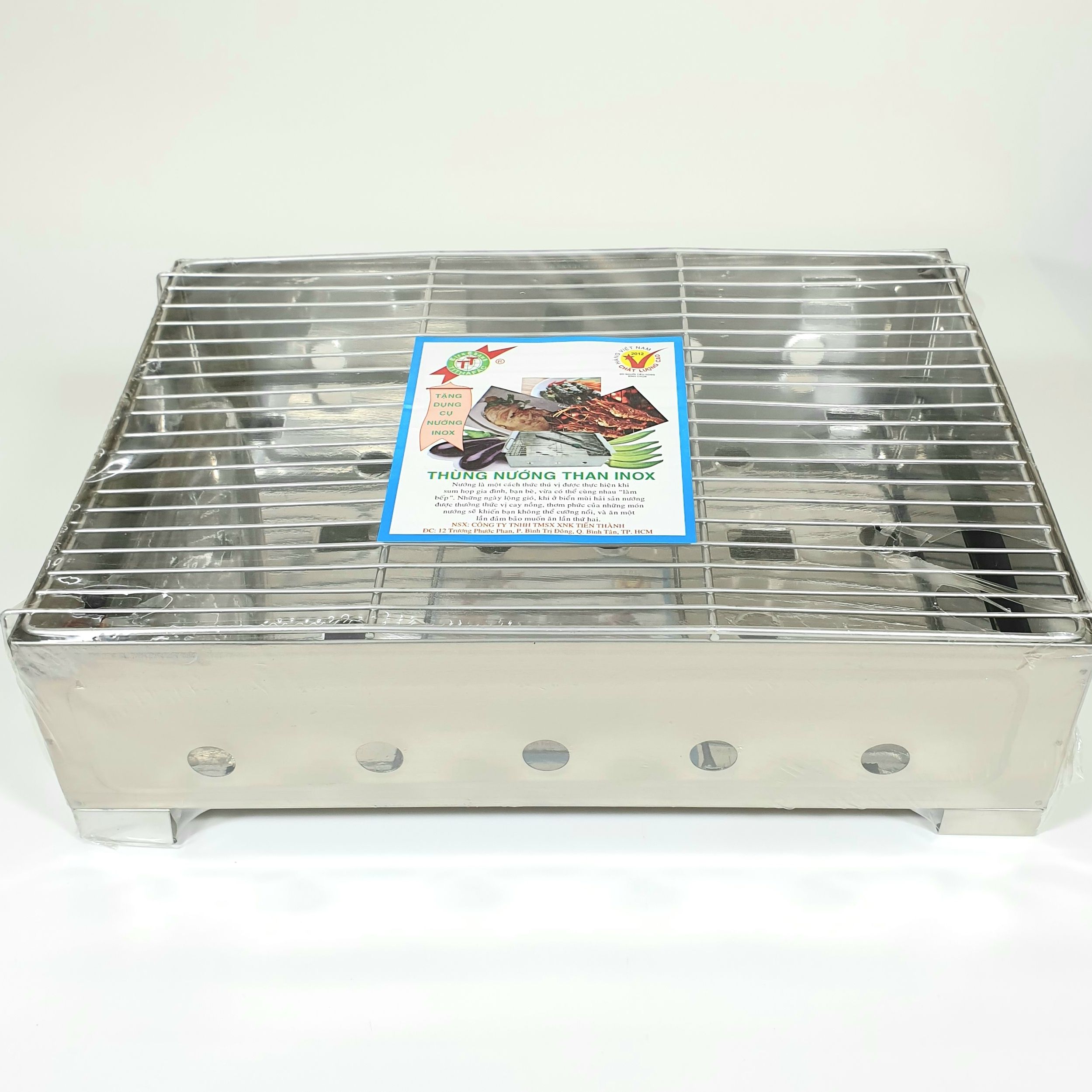 Lò Nướng Than Inox Dạng Thùng Hình Chữ Nhật Tặng Kèm Đồ Gắp