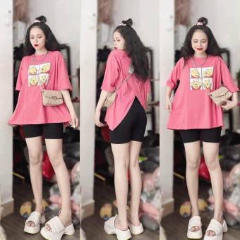 Set đồ nữ áo thun cotton ngắn tay phối quần lửng ngố borip, Set bộ đồ nữ quần lửng borip và áo thun in gấu đáng yêu, Set bộ nữ áo thun cotton in gấu và quần lửng borip thoải mái MTB