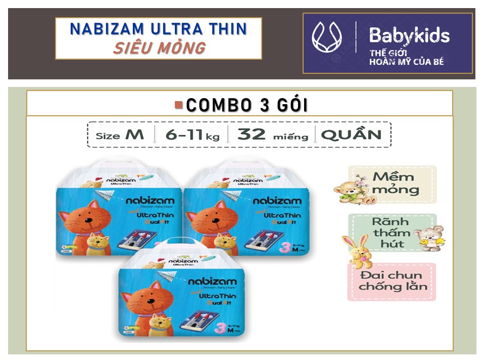 Combo 3 gói tã nabizam ultra nội địa hàn siêu mỏng/mịn/thắm