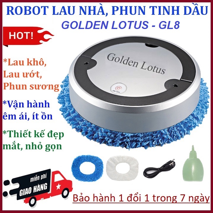 Robot Hút Bụi Thông Minh Golden Lotus GL 8, Robot Lau Nhà Tự Động Công Nghệ AI 3 Trong 1 (Quét, Hút, Lau), Máy Lau Nhà Hút Bụi Đa Năng Hút Sạch Mọi Ngóc Ngách Trong Nhà