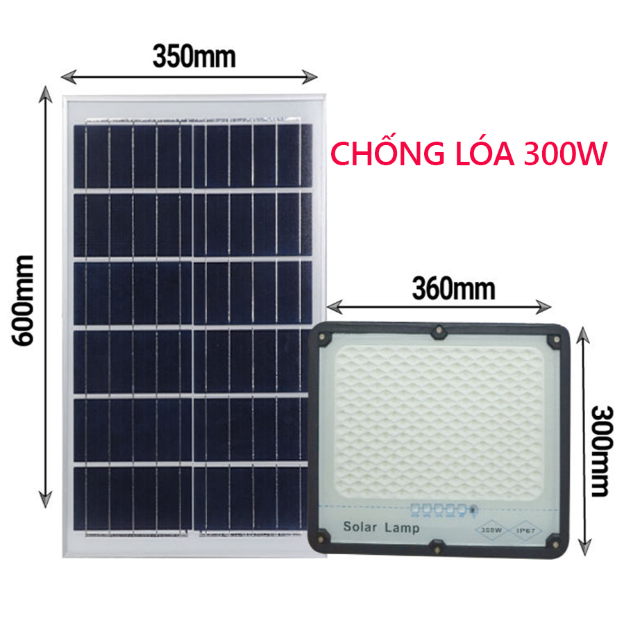 ĐÈN LED NĂNG LƯỢNG MẶT TRỜI CHỐNG CHÓI 300W TẤM PIN RỜI - CÓ REMOTE - DÂY DÀI 5M - BẢO HÀNH 12 THÁNG