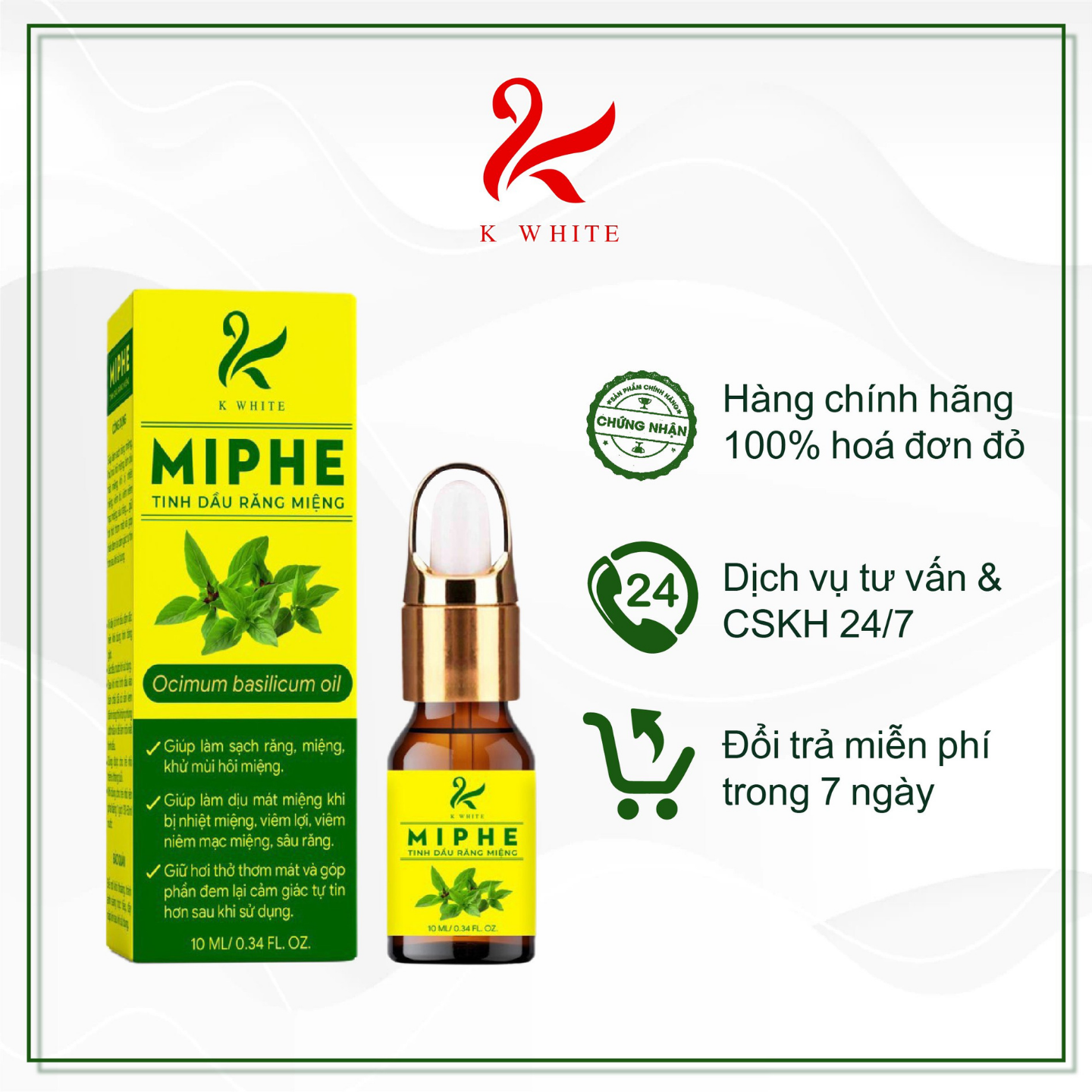Tinh dầu răng miệng Miphe K White 5ml- hỗ trợ điều trị sâu răng- hôi miệng- các vấn đề về răng miệng