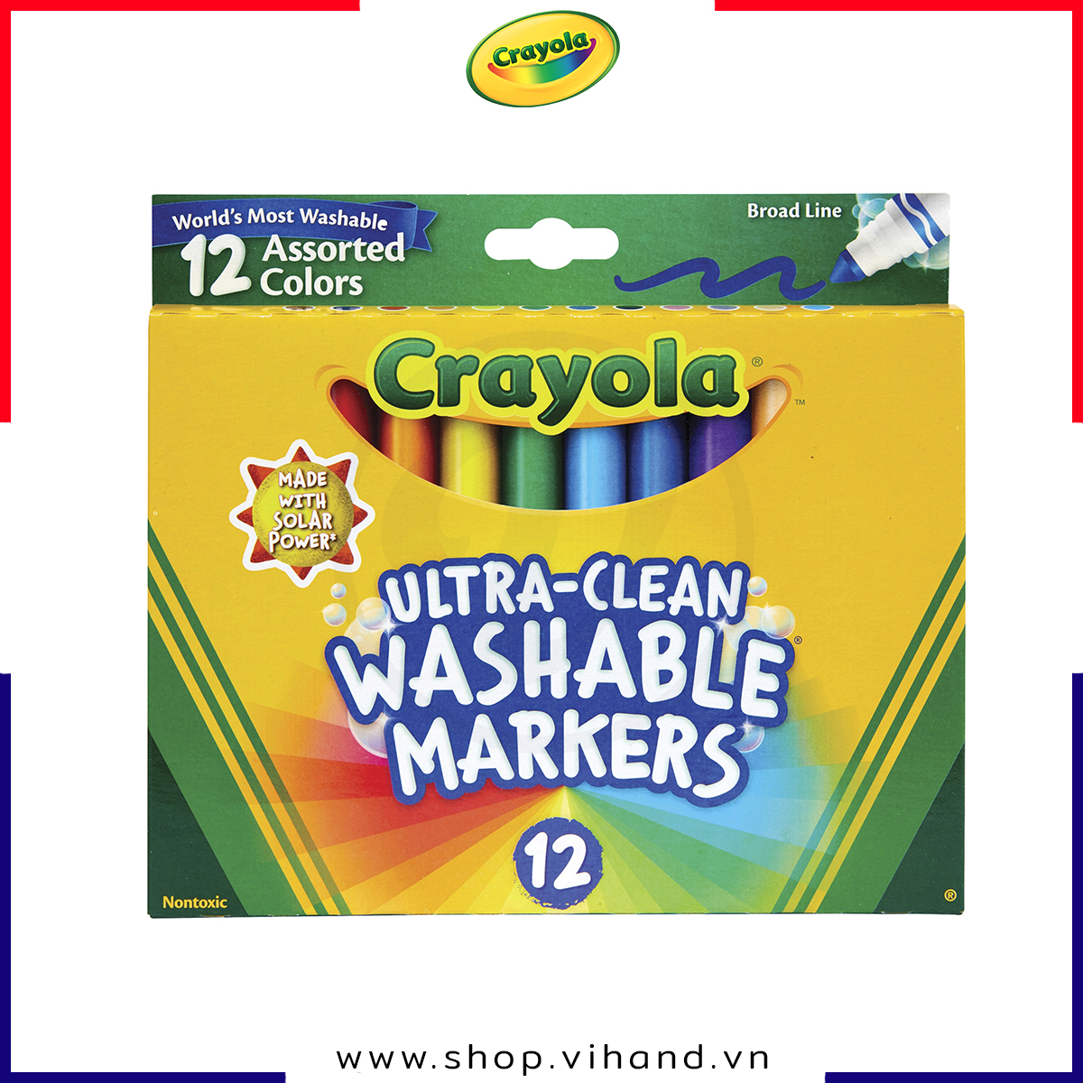 Bộ 12 bút đánh dấu đầu tròn có thể rửa được Crayola Ultra - Clean Washable Markers