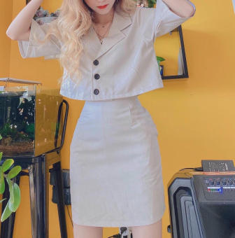 Sét Đồ Bộ Thời Trang Nữ Áo Vest & Chân Váy ( Váy Có Túi )