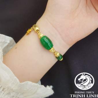 VÒNG TAY LU THỐNG CẨM THẠCH XANH LÁ THIẾT KẾ S925 MẠ MÀU VÀNG