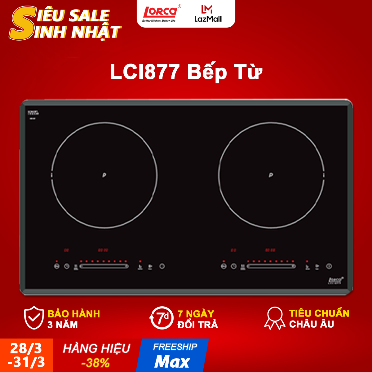 Bếp từ đôi lorca lci 877 hẹn giờ độc lập cho từng vùng nấu có hệ thống bảo vệ an toàn quá nhiệt quá áp tự động tắt lc11 - lorca mall
