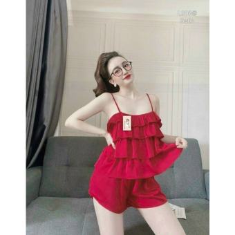 Đồ ngủ đồ bộ nữ satin cao cấp bèo tầng quần ngắn hình thật