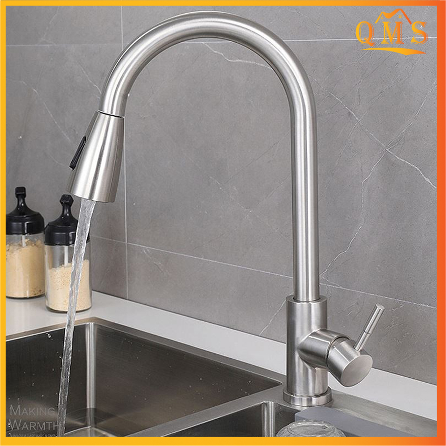 Bộ Vòi Rửa Chén Bát Nóng Lạnh Dây Kéo Rút iInox 304 2 Chế Độ Cần Xoay 360 Độ Tiện Dụng Siêu Bền