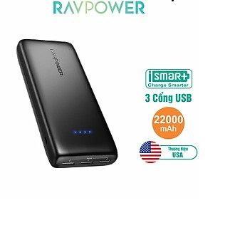 Sạc dự phòng 22.000 mah ravpower rp-pb052 - 3 cổng sạc thông minh ismart+ - 27w - pin li-po siêu bền - hàng phân phối chính hãng vn - bảo hành 1 năm
