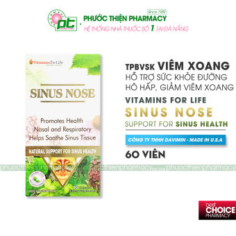 Viên uống hỗ trợ viêm xoang, viêm mũi dị ứng Sinus Nose Lọ 60 Viên - Hỗ trợ viêm đường hô hấp nha thuoc phuoc thien