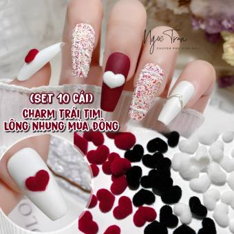 Set 10 Charm Trái Tim Lông Nhung Mùa Đông HÀN QUỐC | Trang Trí Móng Tay