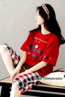 SÉT BỘ THUN MẶC NHÀ NGƯỜI LỚN ÁO ĐỎ QUẦN SỌC CARO