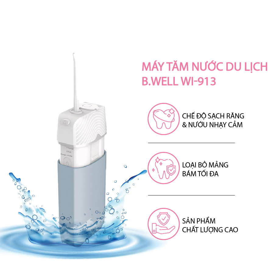 Máy Tăm Nước B.WELL Pro-913 Rút Gọn Du Lịch Tiện Lợi | Hàng Thụy Sĩ bảo hành 2 năm
