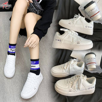 QiaoYiLuo Giày Nhỏ Màu Trắng Giày Đế Bánh Mì Cho Nữ Giày Đế Bánh Mì Giày Thường Ngày Cho Học Sinh Mũi Tròn Thoáng Khí Đa Năng【Free Shipping Miễn phí vận chuyển】