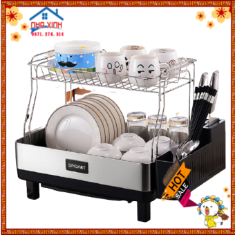 Kệ Úp Chén Bát Đa Năng, Kệ Úp Bát Đĩa 2 tầng SINOART Cao Cấp, Kệ Úp Chén Inox, Giá Đựng Bát  2 Tầng Thông Minh