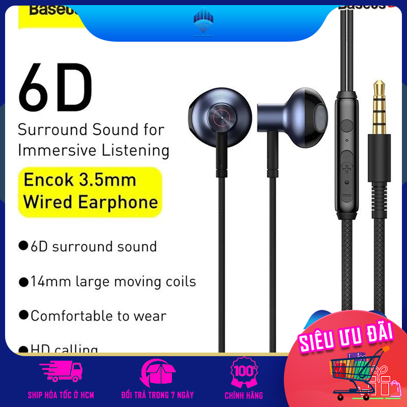 Tai nghe nhét tai có dây có mic đàm thoại baseus h19 jack cắm 3.5mm cách âm chống ồn âm thanh nổi 6d hifi surround - cnc
