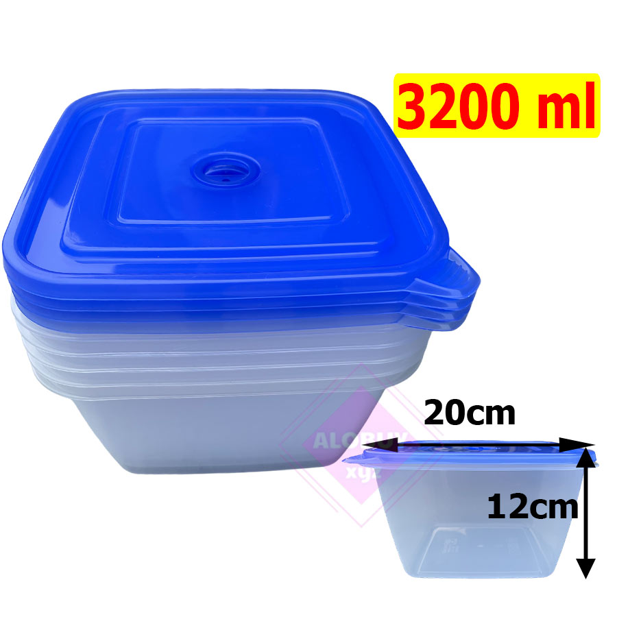 Combo 5 hộp nhựa đựng thực phẩm vuông 3200ml, cao cấp, có nắp đậy, nhựa trong suốt  - màu ngẫu nhiên- HTP-23