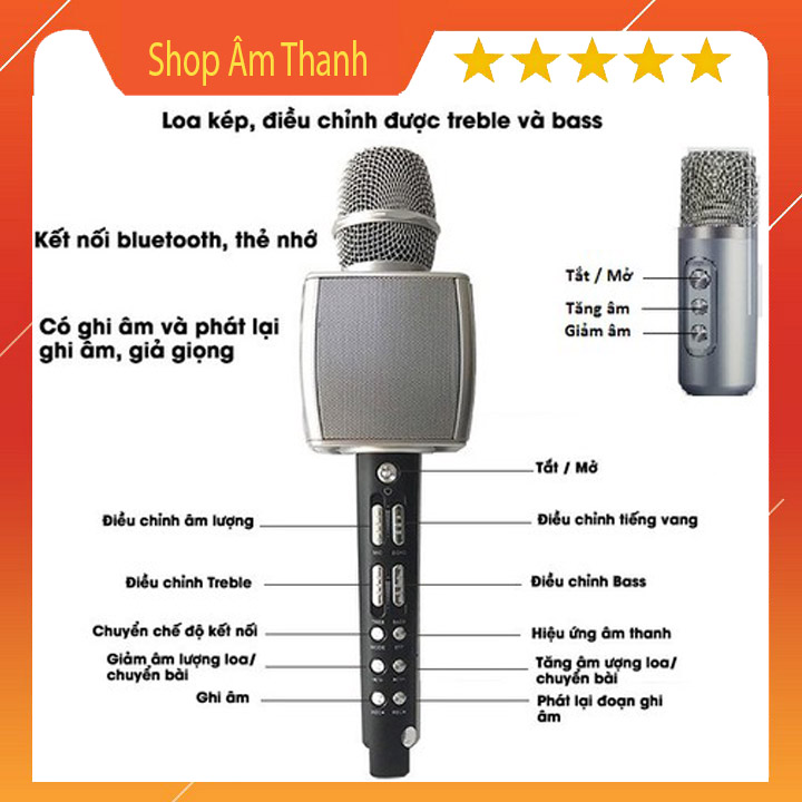 Mic Hát Karaoke YS 98 Tặng kèm 1 Micro Phụ Phiên Bản Mới Ra Lò Mic Bluetooth Song Ca Kèm loa không dây giả giọng nói Mic bắt xa chống hú cực tốt , Loa mic bluetooth YS98 là dòng Micro Karaoke Bluetooth cao cấp tích hợp loa Bass không dây BH12T