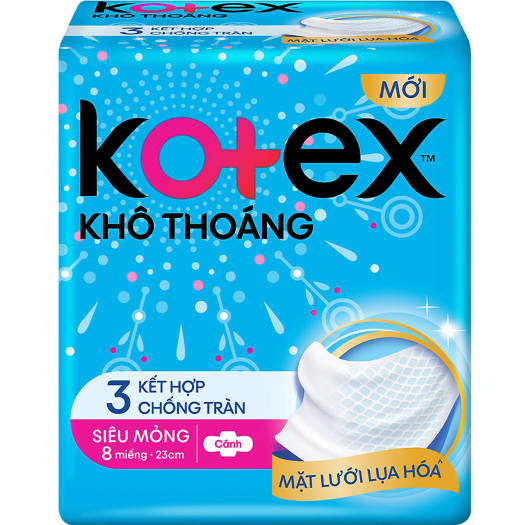 Bịch 8 Gói Băng Vệ Sinh Kotex Khô Thoáng Ngày Lưới Siêu Thấm - Siêu Mỏng Cánh 8 Miếng 23cm