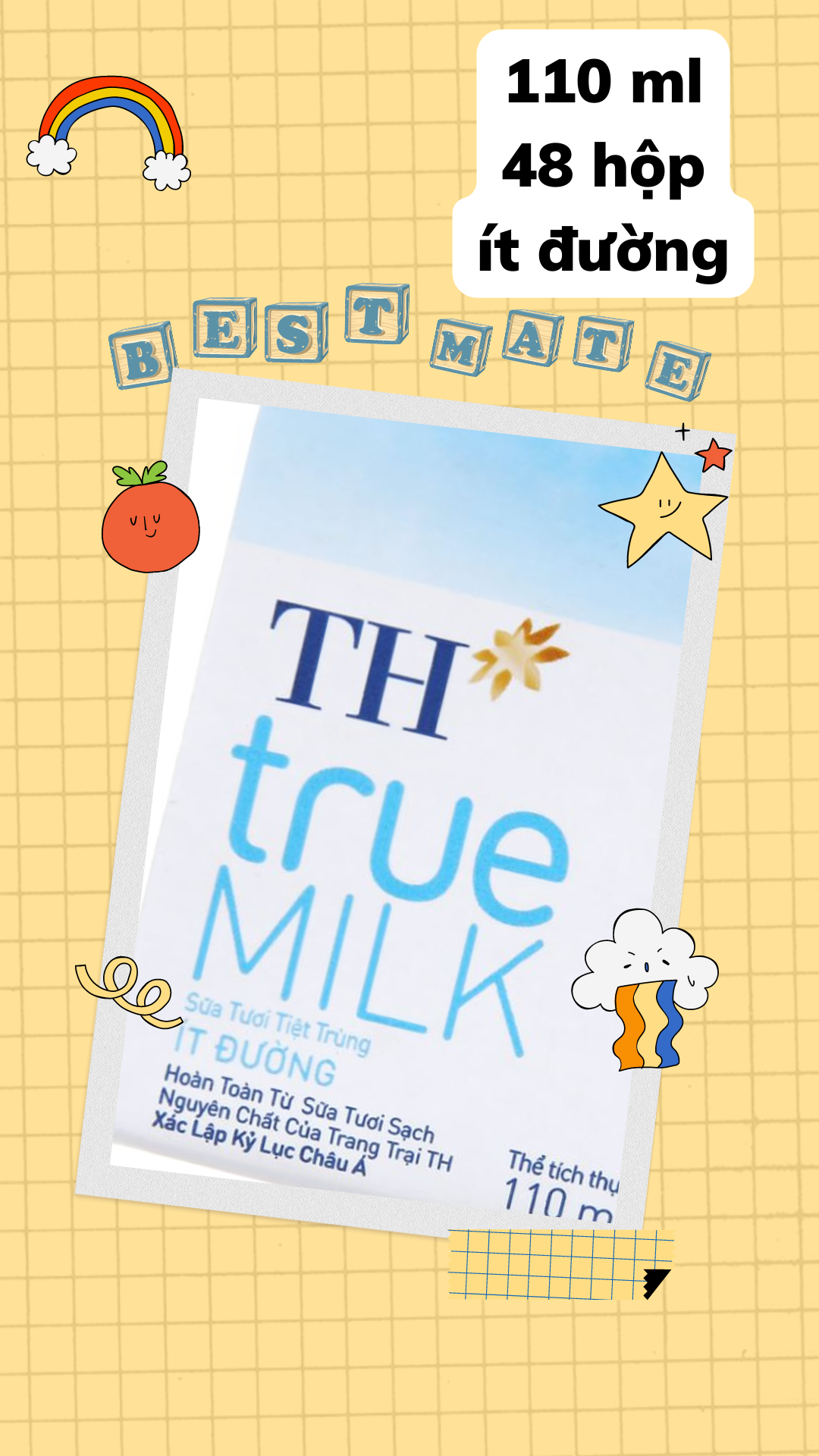 Lốc 4 hộp sữa tươi tiệt trùng th true milk 110 ml ít đường