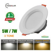 Yeesolar Led Downlight 3 Color Tone 5W / 7W Recessed Pin Lights Panel Ceiling Light