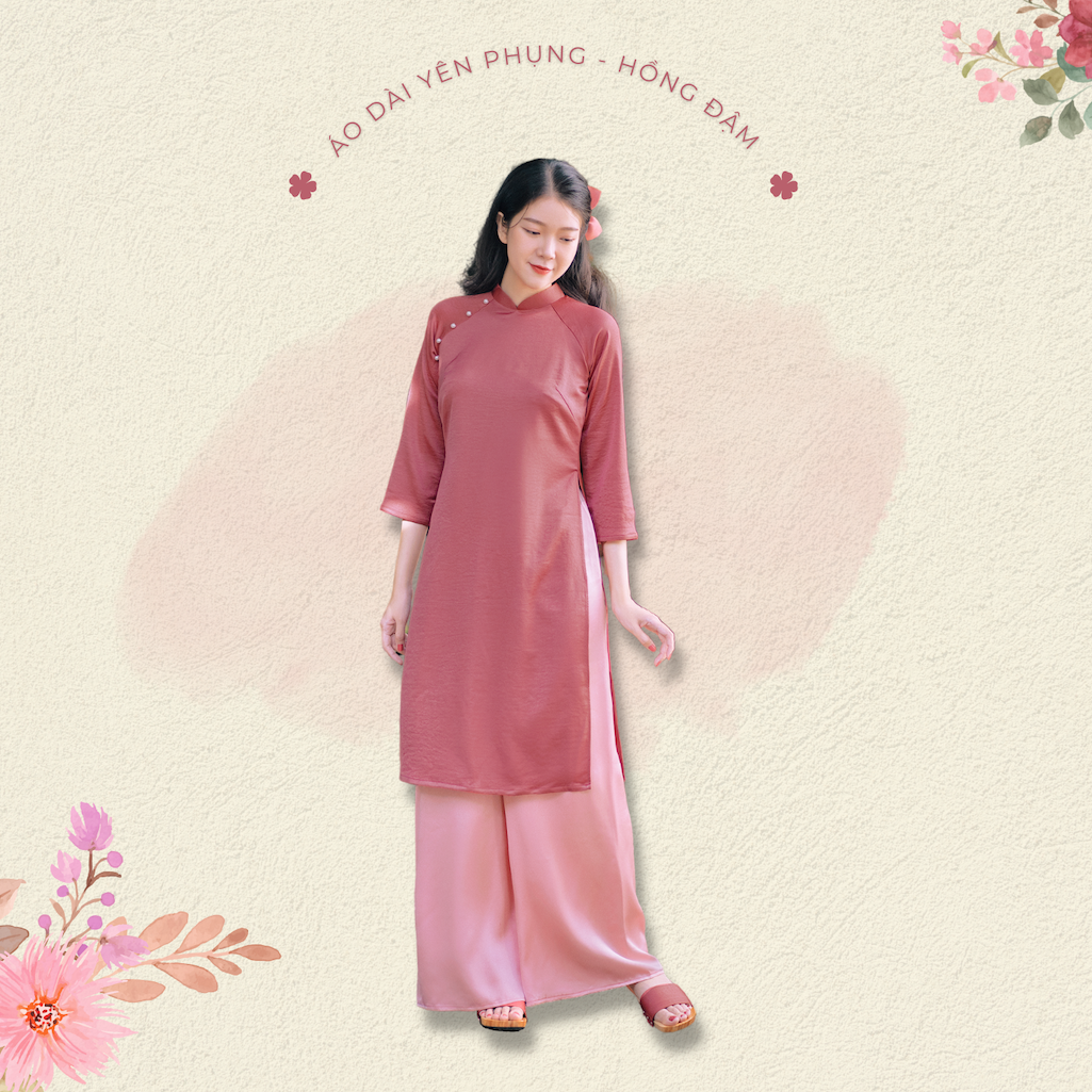 Sumire Store Áo dài Dáng xưa Yên Phụng Hồng đậm