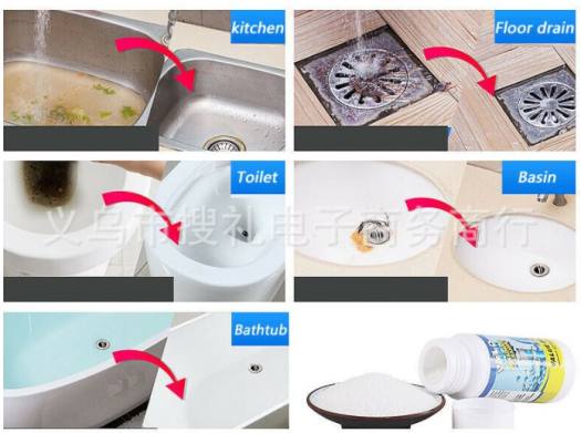 Chai Bột Thông Cống Nghẹt Bồn Rửa Chén Ống Thoát Nước, Chai Bột Thông Cống Thần Thánh 110g