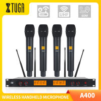 XTUGA A400 Metal Material 4-Channel UHF Wireless Microphone System with 4 Hand-held Wireless Microphone Use for Stage Church Family Party