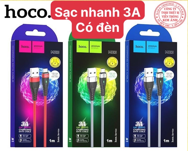V8-- dây sạc nhanh hoco me3 chuôi micro- cáp sạc nhanh 3a dây dù chống rối