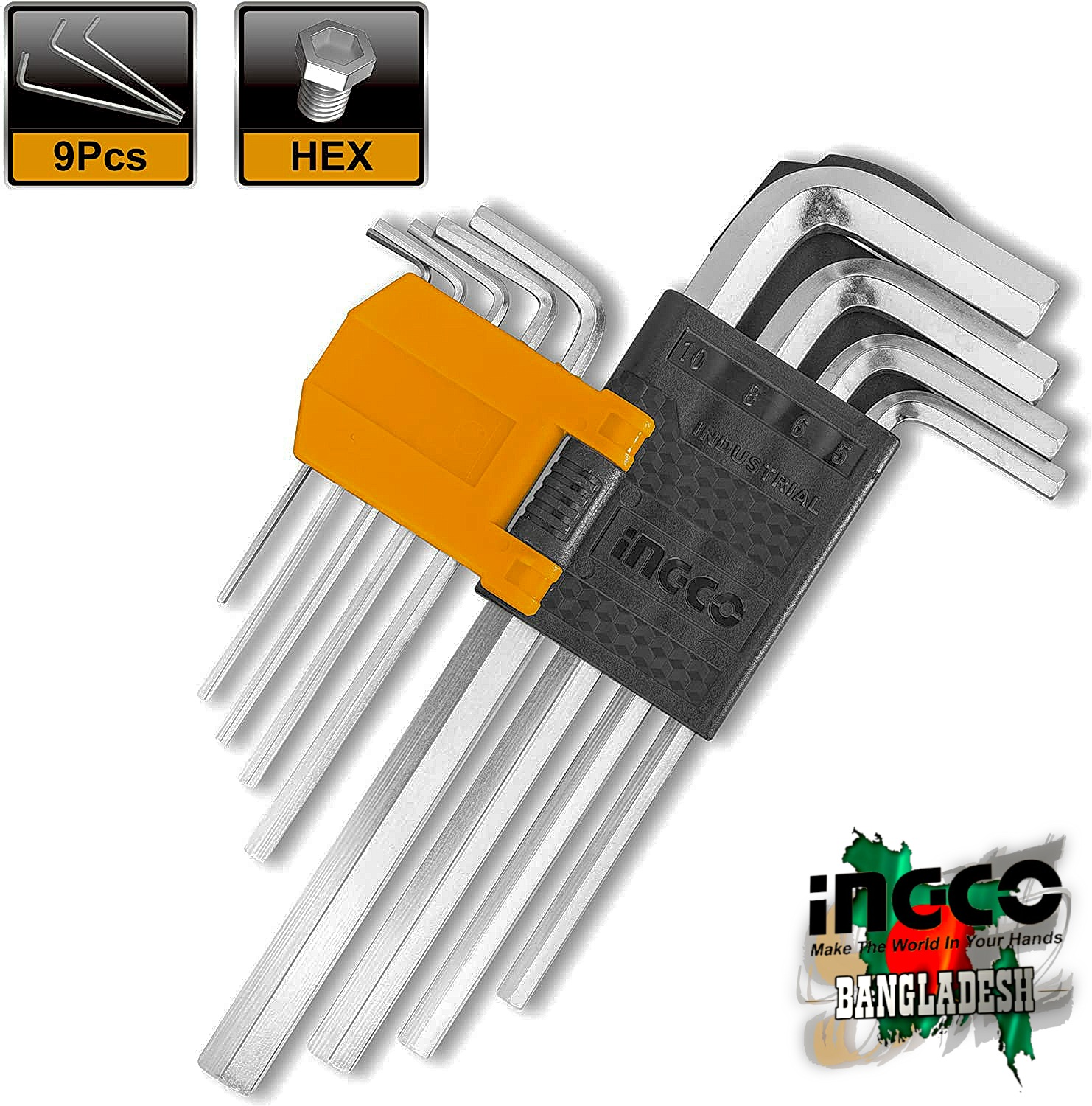 Hex Key 9 Pcs Long Arm Ingco hhk11091