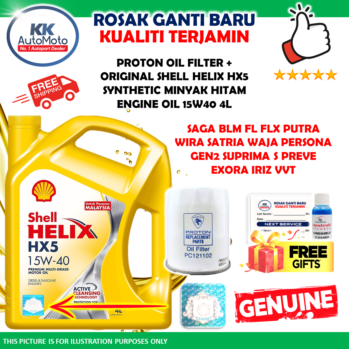 Proton Oil Filter Putih PC121102 + Shell Helix HX5 15W-40 / 15W40 / 15W ...