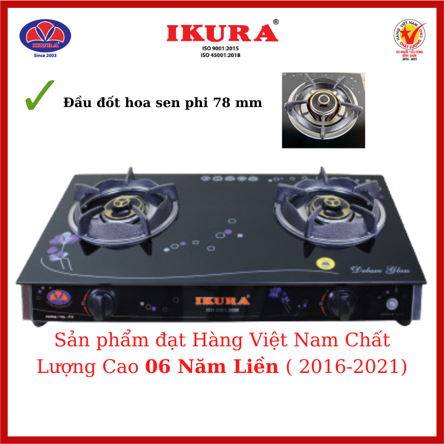 Bếp gas đôi ikura mặt kính - IV712KG - Mặt kính cường lực chịu được nhiệt độ cao