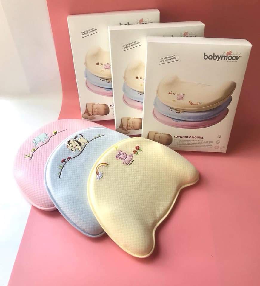 Gối cao su non Babymoov chống méo đầu, bẹp đầu ở trẻ. Gối cao su non đa năng cao cấp ngăn ngừa, cải thiện tình trạng bẹp đầu, méo đầu, nghẹo cổ, còm lưng cho em bé, trẻ sơ sinh