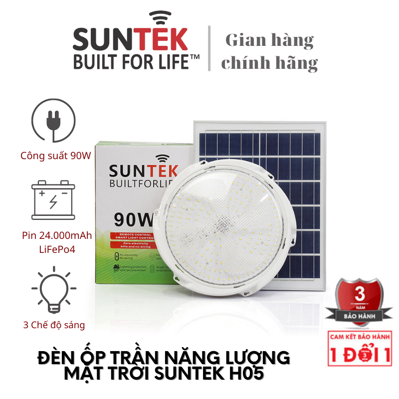 Đèn led ốp trần mái hiên năng lượng mặt trời suntek h05 90w - hàng chính hãng - bảo hành 3 năm 1 đổi 1
