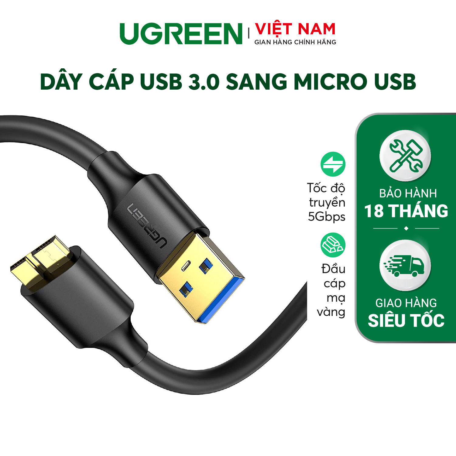 Dây cáp USB 3.0 sang Micro USB dạng dây dẹt và dây tròn dài từ 0.25-2m UGREEN US130 - Hàng phân phối chính hãng - Bảo hành 18 tháng