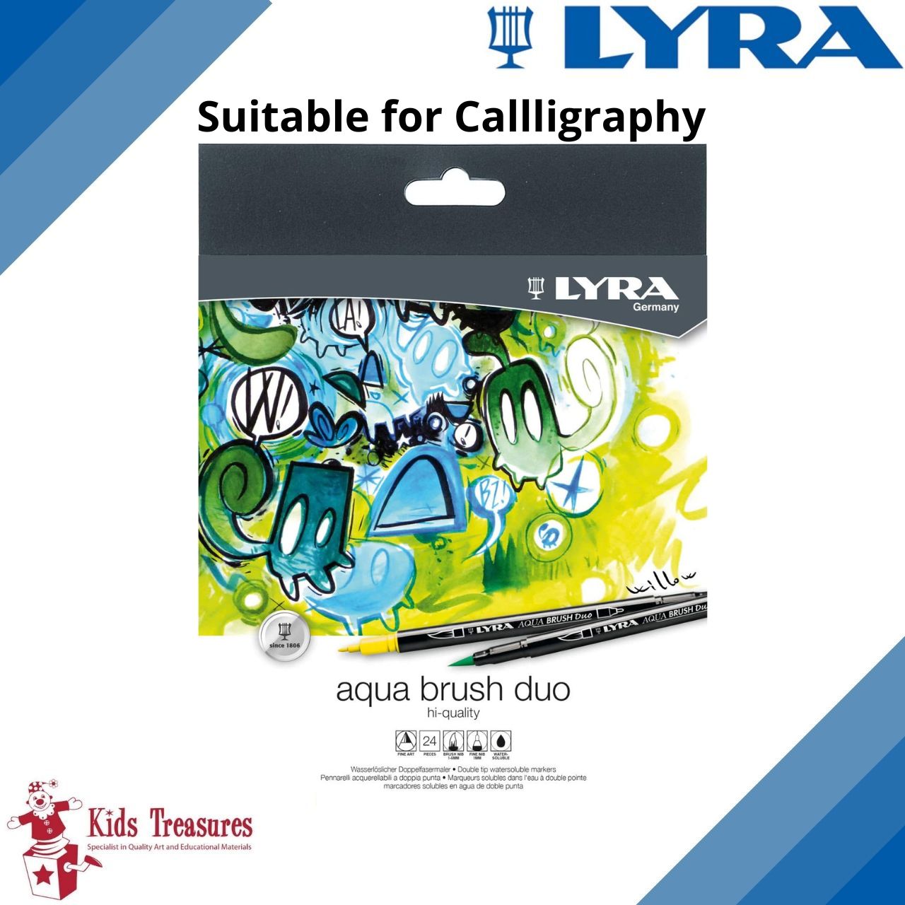 LYRA Aqua Brush Duo, Set, Assorted Water-soluble Marker Pens, 12