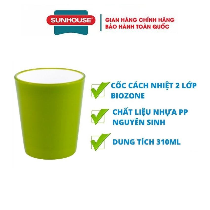 Cốc cách nhiệt 2 lớp Biozone 310ml màu xanh